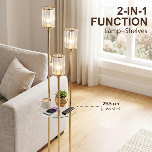 HOMCOM Floor Lamp with Shelves and Foot Switch, Bulbs Not Included, Gold
