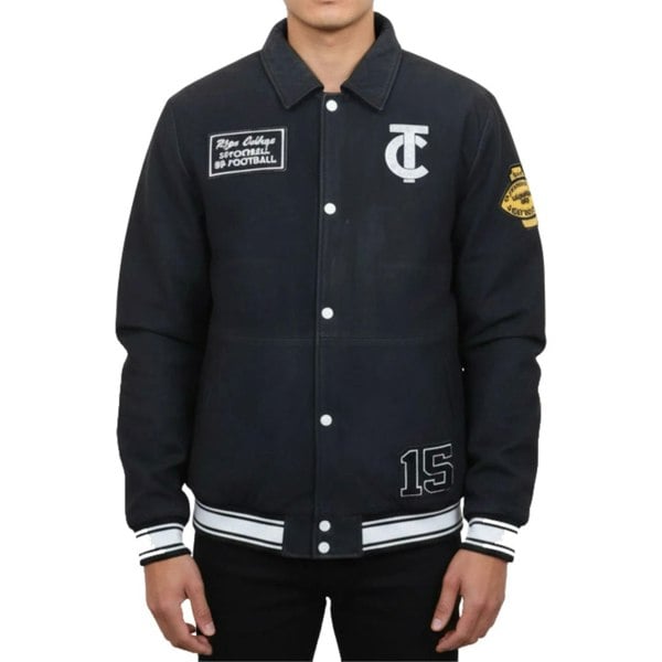 TruClothing Men's Leather Varsity Letterman Bomber Jacket