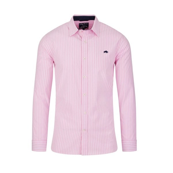 Raging Bull Mens Classic Stripe Long-Sleeved Shirt - Pink
