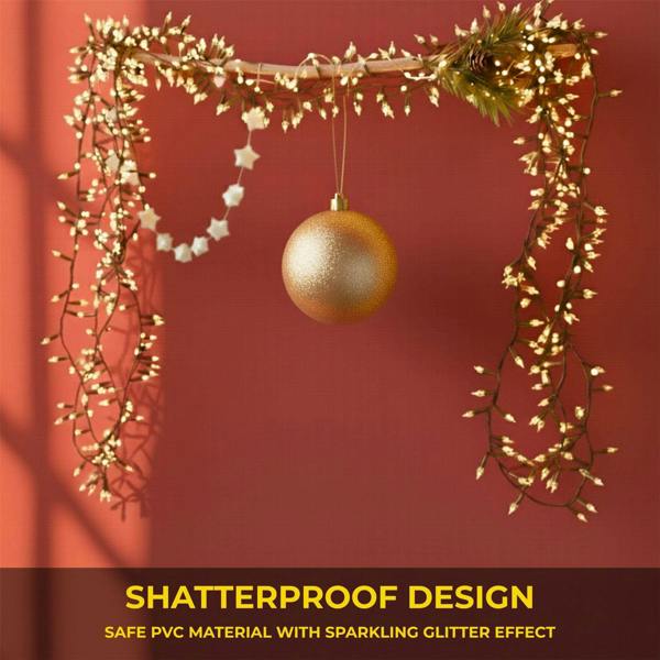 Shatchi 2cm Champagne Glitter Christmas Bauble for Tree and Home Festive Decorations