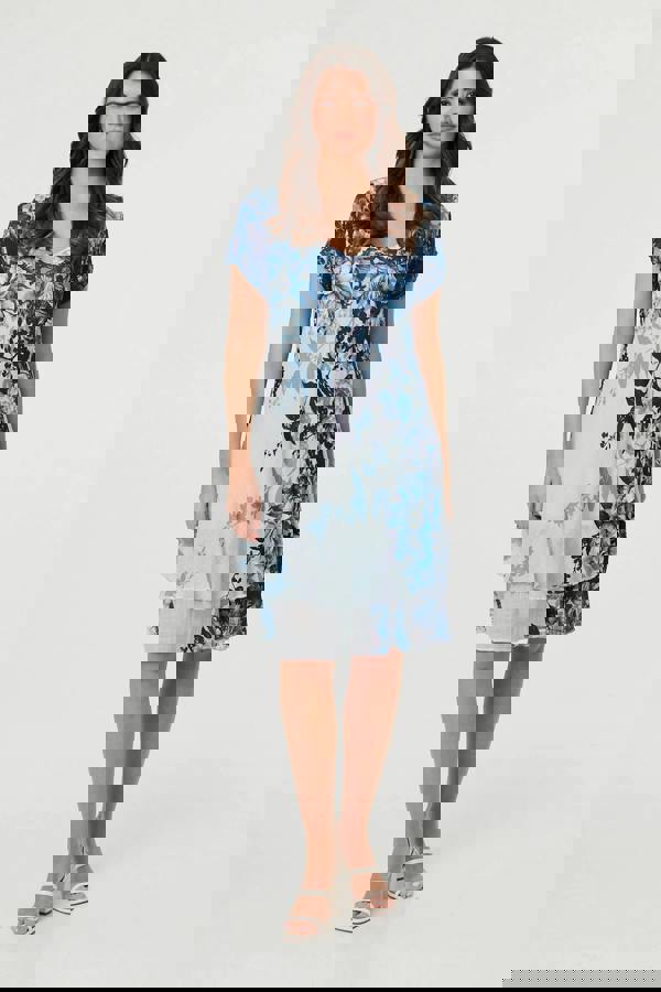 Blue | Floral Layered Knee Length Dress : Model is 5'9"/175 cm and wears UK10/EU38/US6/AUS10