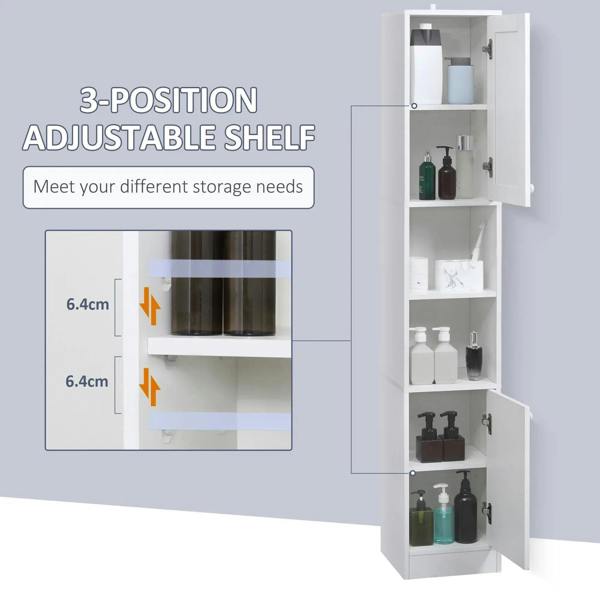 White tall cabinet with mirror, adjustable internal shelves and two doors open