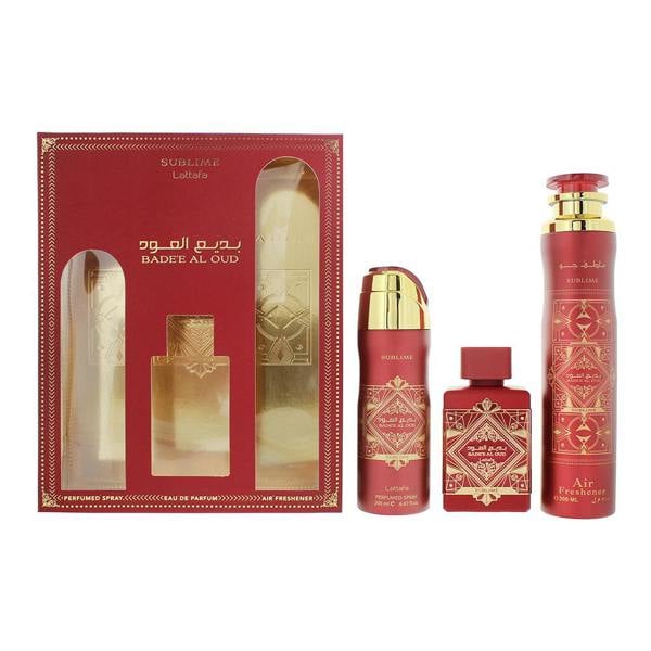 Lattafa Bade'e Al Oud Sublime Eau de Parfum 100ml, Air Freshener 300ml + Body Spray 200ml Gift Set