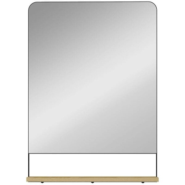 Wall Mirror with Wood Shelf - Black
