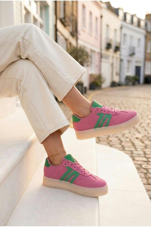 Genevieve Suede Effect Two Tone Trainers | colour:PINK