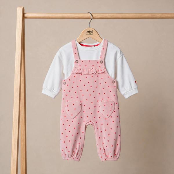 Girls Pink 2 Piece Dungaree Set