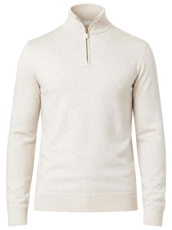 Serran London Men's Half Zip Wool Jumper - Off White