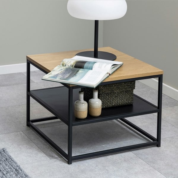 Furniture To Go Gila Square Coffee Table with Open Shelf in Oak & Black