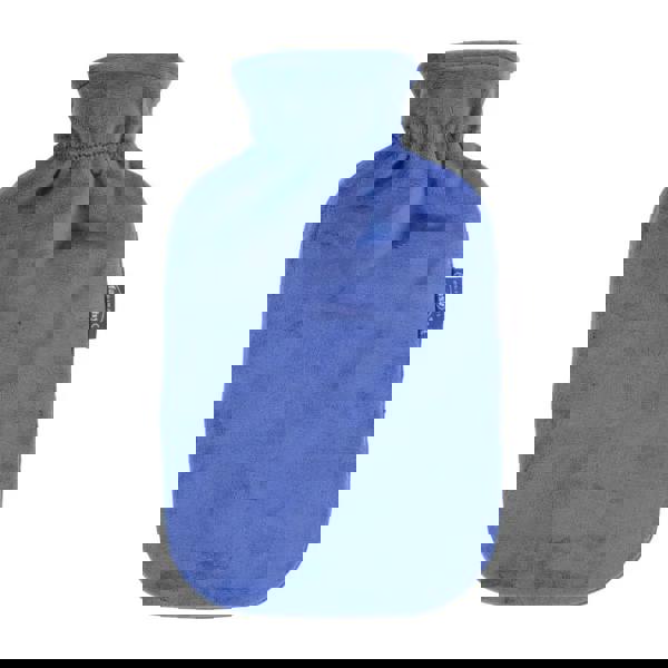 Royal blue Fashy 2L hot water bottle with plush velvet cover