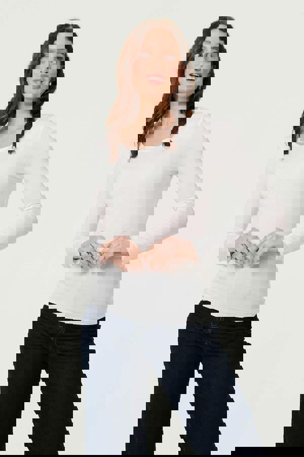 White | Long Sleeve Slim Scoop Neck Top : Model is 5'9"/175 cm and wears UK8/EU36/US4/AUS8