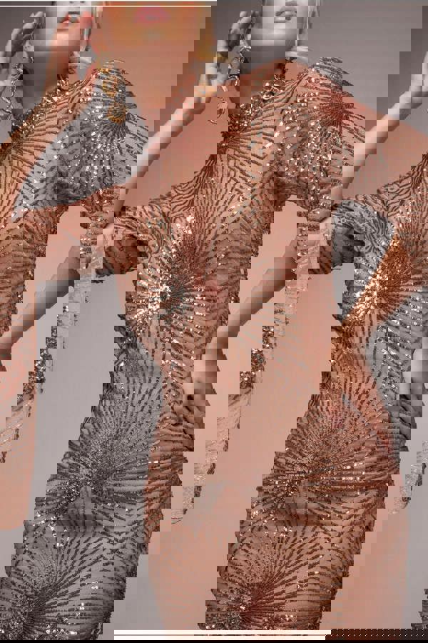 Sequin Starburst Cape Sleeve Mini Dress - Champagne DR4748