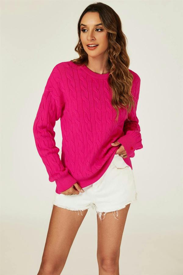 FS Collection Heart Embroidery Jumper Top In Dark Fuchsia