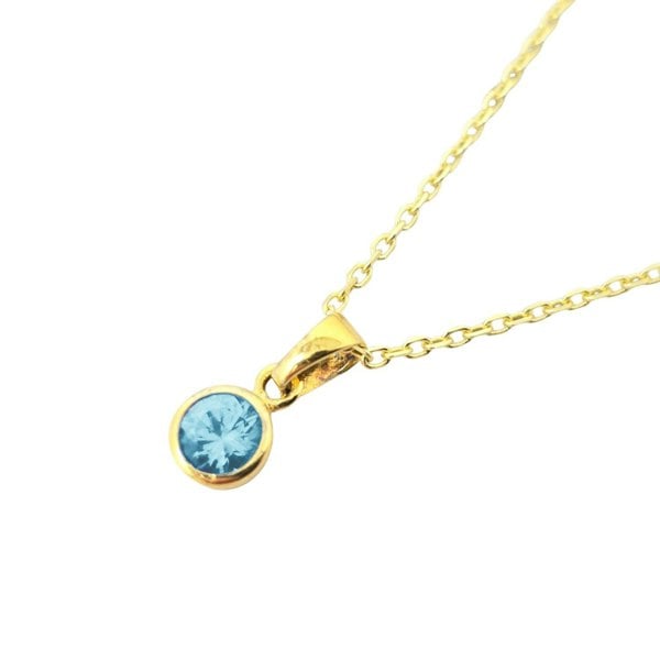 Mini Round Aquamarine March Birthstone Pendant Necklace