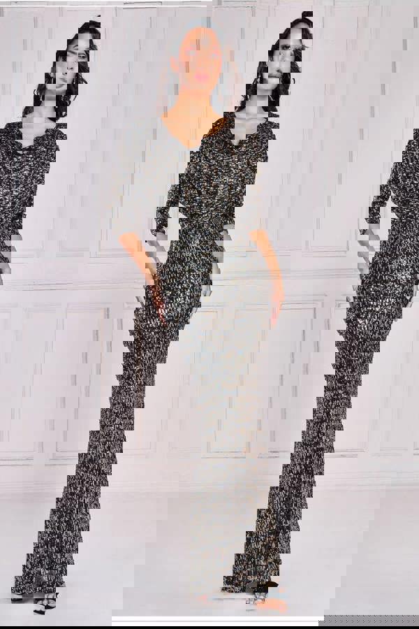 Sequin Cowl Maxi Dress - Black DR4051