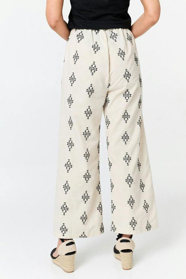 White | Printed Relaxed Wide Leg Trousers