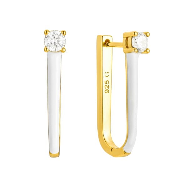 Gold Trip White Enamel U Hoop Earrings