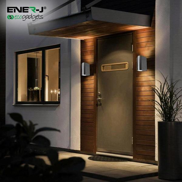 ENER-J Up-Down Wall Light Silver Housing, Indoor / Outdoor, GU10 Fitting, IP44 Up-Down Outdoor Wall Light (Max 35Wx2)