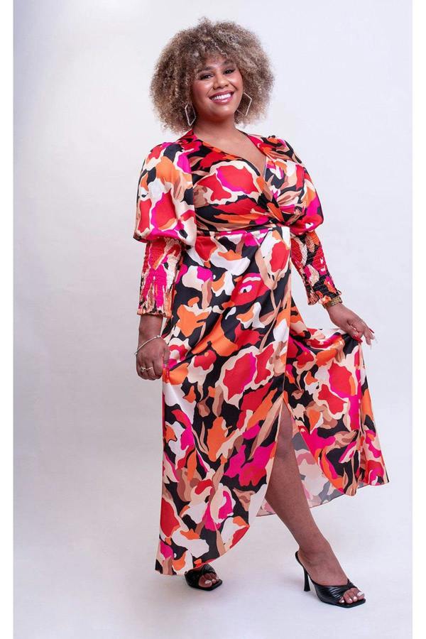 Haniya Wrap Front Printed Midi Dress - Black