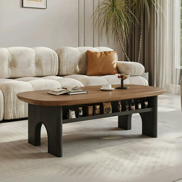 Knight Coffee Table With Storage, Wood, Oval-Rit Concept-Rit Concept