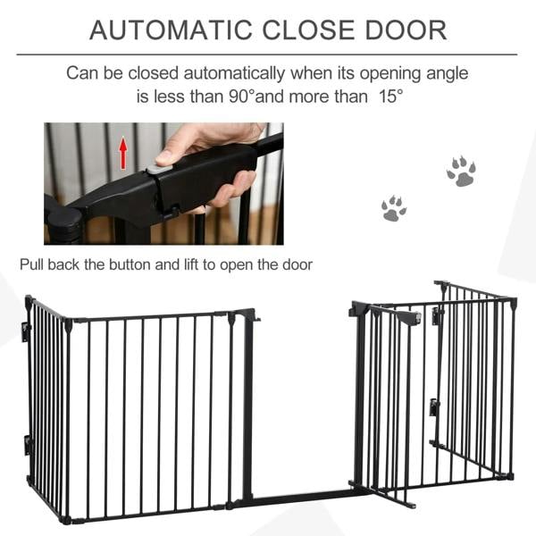 Black pet playpen metal fence with walk-through door and self-closing handle