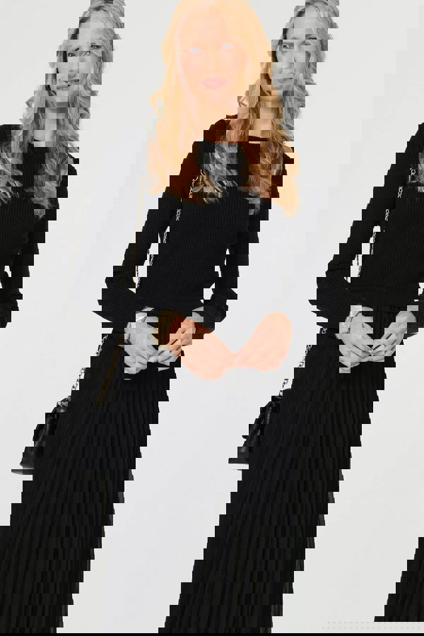 Black | Knit Long Sleeve Ruched Maxi Dress
