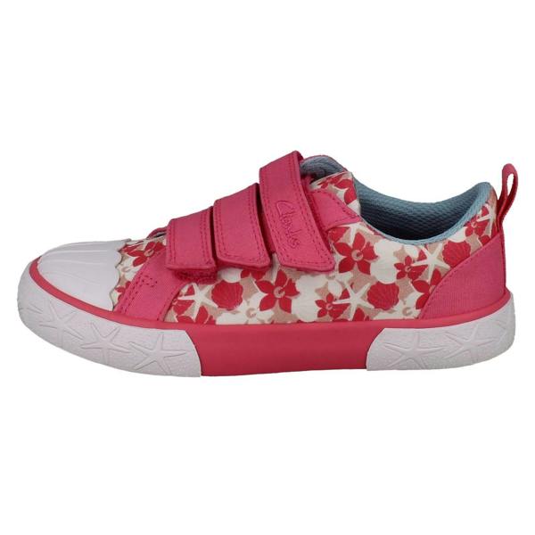 Clarks Girls Clarks Playprints Floral Starfish Design Canvas Shoes Foxing Shell