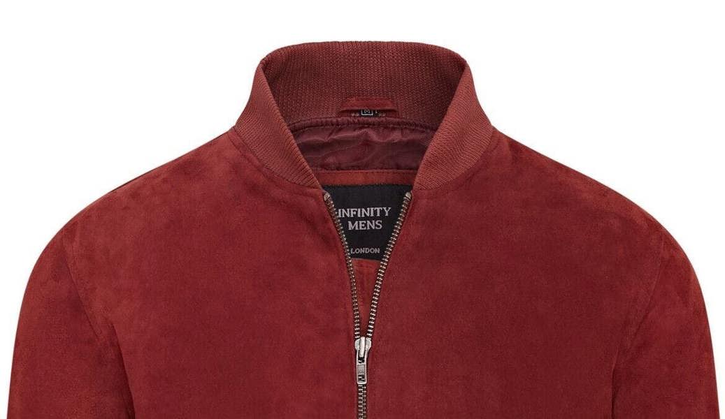 Infinity Leather Mens Soft Goat Suede MA-1 Varsity Bomber Jacket  - Dalian