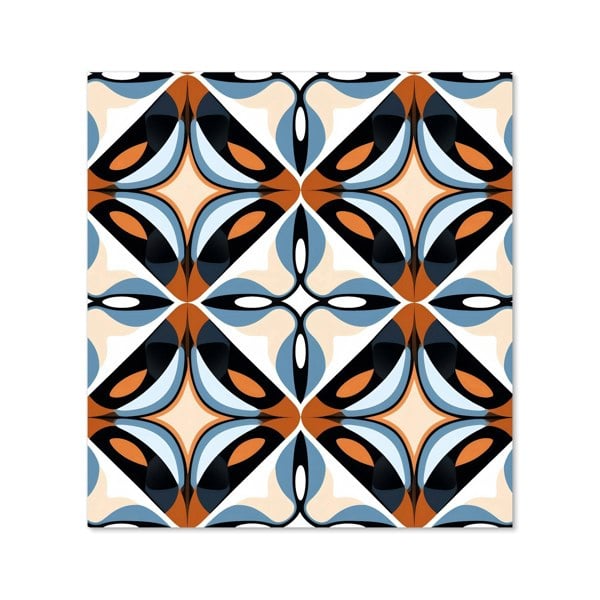 Warren Reed - Designer Brown And Blue Geometric Pattern Kitchen Splashback