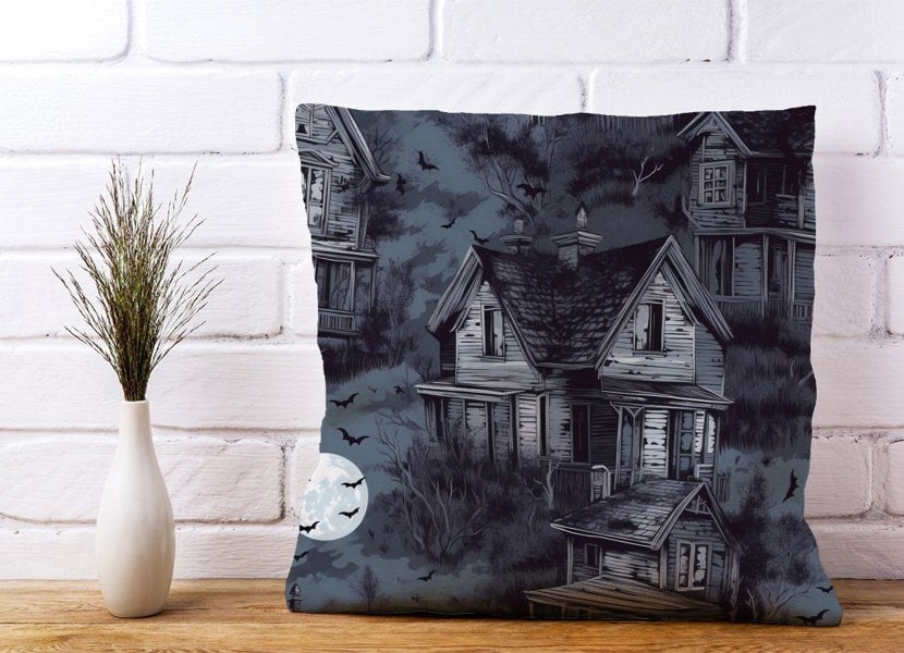 Warren Reed Spooky Shadowy Haunted House Cushions