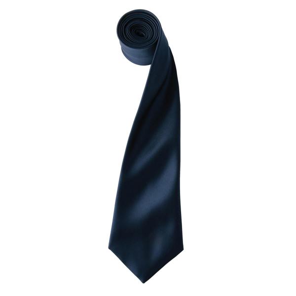 Premier Mens Plain Satin Tie (Narrow Blade) - Navy