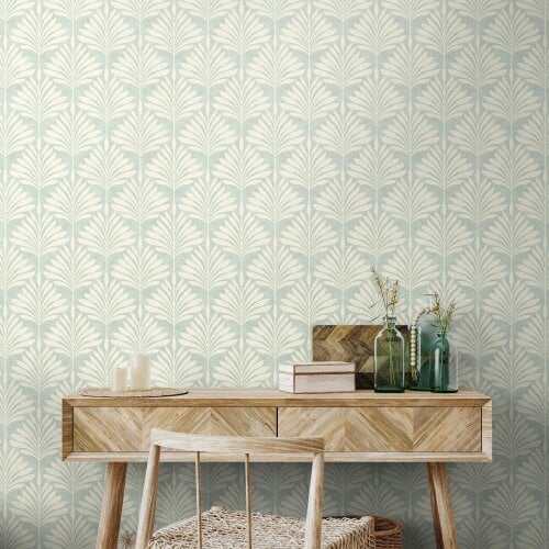 Hoopla Walls Palm Fan - Soft Blue 10m Wallpaper