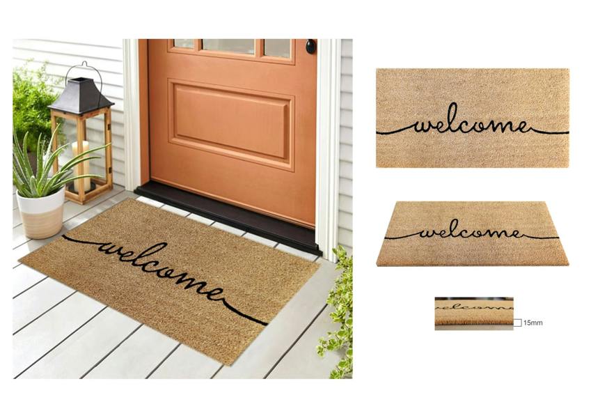 A.Unique Home 15mm Coir Doormat Non-Slip PVC Back - Welcome 40x80cm