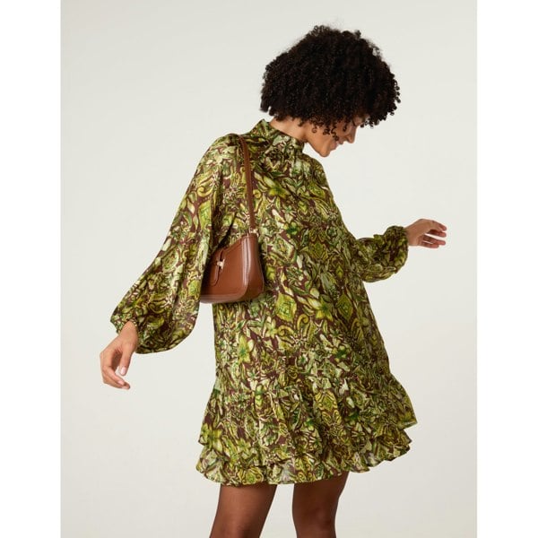 Blue Vanilla High Neck Frill Hem Dress