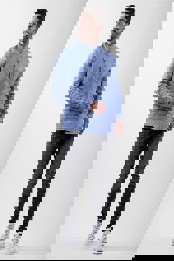 ENORSIA Men's Band Collar Linen Shirt