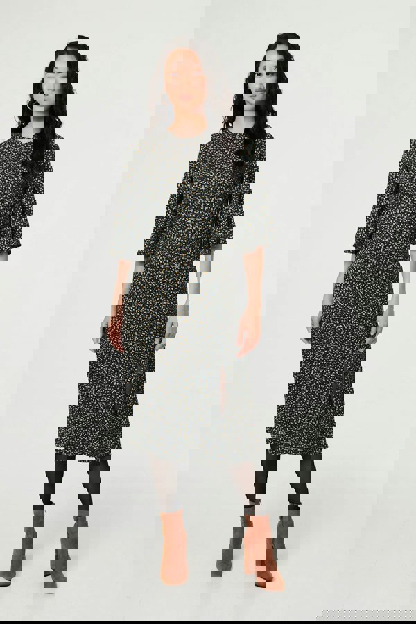 Navy | Ditsy Floral Angel Sleeve Midi Dress
