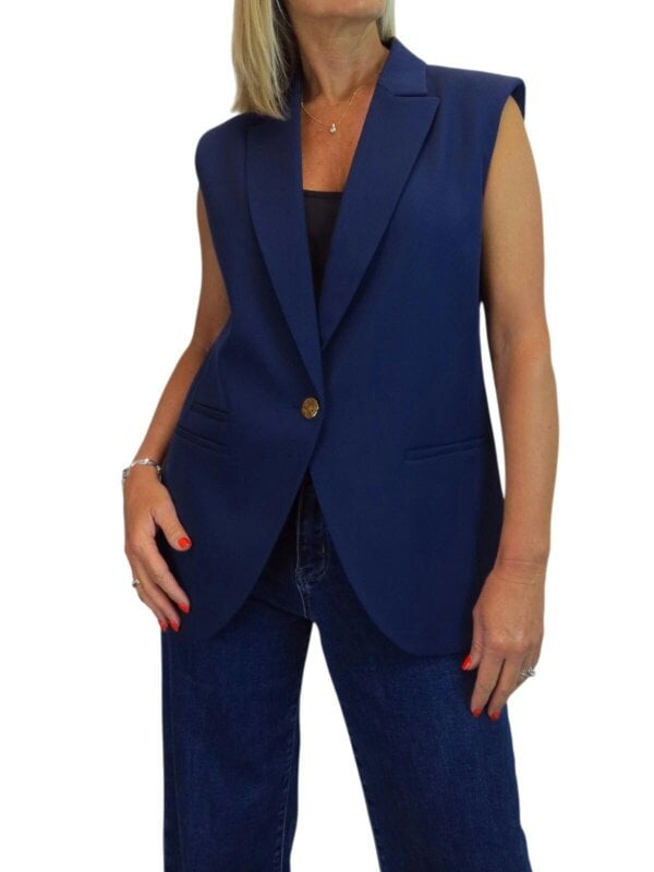 Paulo Due Oversized Sleeveless Blazer Waistcoat - Navy Blue