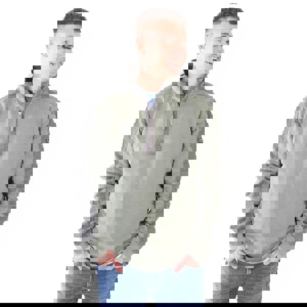 Lazy Jacks Mens Contrast Panel Pique Sweatshirt - Khaki Green