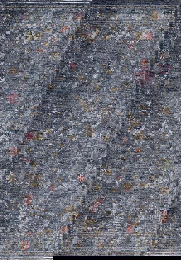 Traditional Floral Vintage Rug – Grey, Blue & Beige Elegance