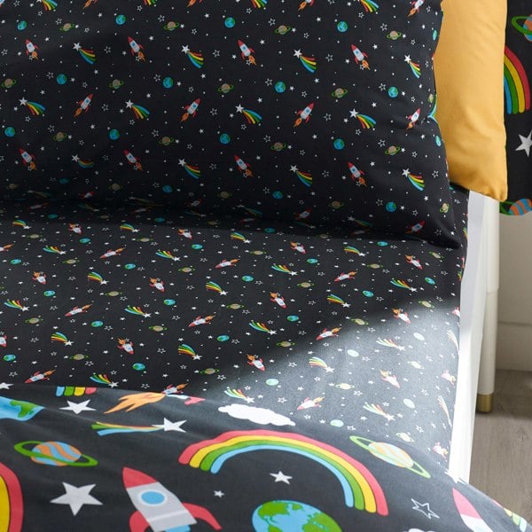 Catherine Lansfield Rainbow Rockets Fitted Sheet Black