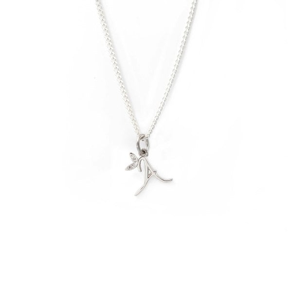 Say It With Dainty Winged Initial Charm Necklace - Sterling Silver
