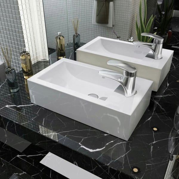 Berkfield Basin with Faucet Hole Rectangular Ceramic White 46x25.5x12 cm