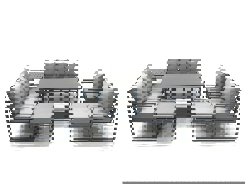Fimous Garden Sofa Set Aluminium Furniture Rising Dining Tabe Set with 2 Chair 2 Big Footstool Side Table Dark Grey