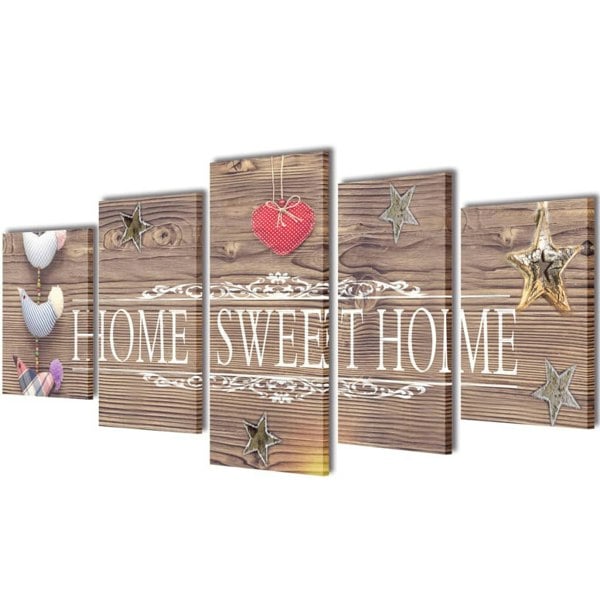 Berkfield Canvas Wall Print Set Home Sweet Home Design 100 x 50 cm