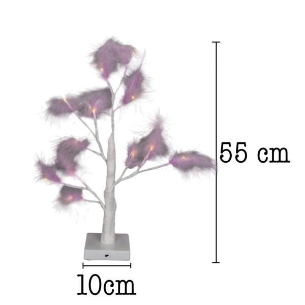 55cm Purple Feather Tree Table Lamp with Warm White LEDs, Battery-Operated Decorative Light image 4