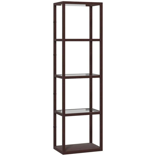 Dark brown four-shelf floor lamp with open shelving