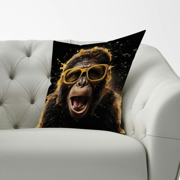 Warren Reed Splashart Monkey Face With Yellow Glasses Cushions