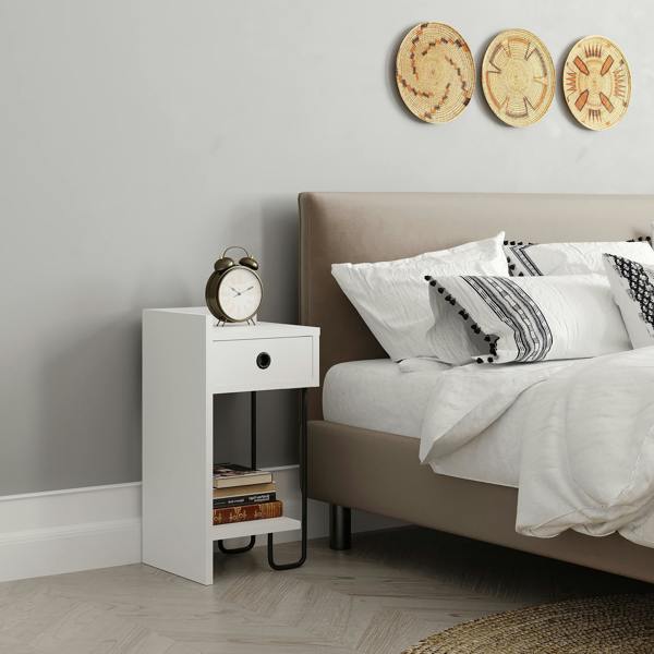 Decortie Sirius Modern Bedside Table with 1 Drawer Open Shelf Left Module Width 32cm