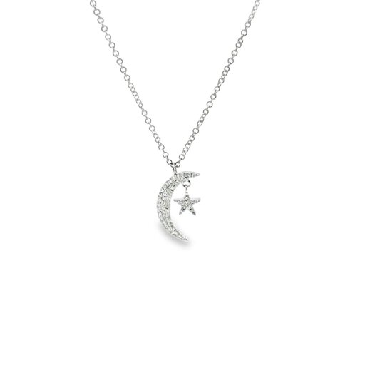 Reeves & Reeves 14K Solid Gold Diamond Moon and Star Necklace