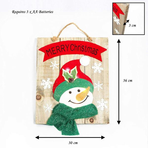 30cm Christmas Home Decoration Battery Operated Snowman Wooden Frame Wall Decoration with Warm White Bulbs image 4