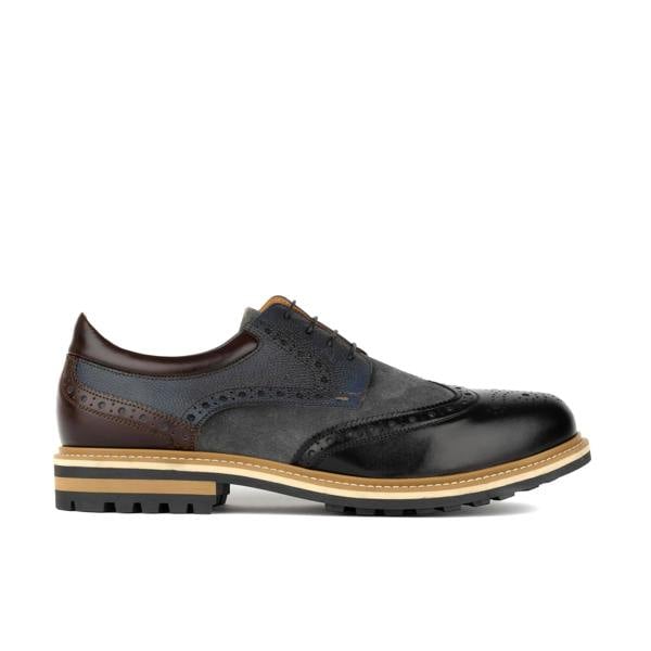 Embassy London Ashford - Black & Grey & Navy - Men's tri‑tone leather lace‑up with suede accents